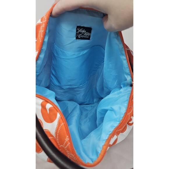 Saks Fifth Avenue Orange White Floral Fabric Shoulder Bag Slouch Hobo Lined - Picture 5 of 12